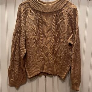 SHEIN Cable Knit Brown Cowl Sweater